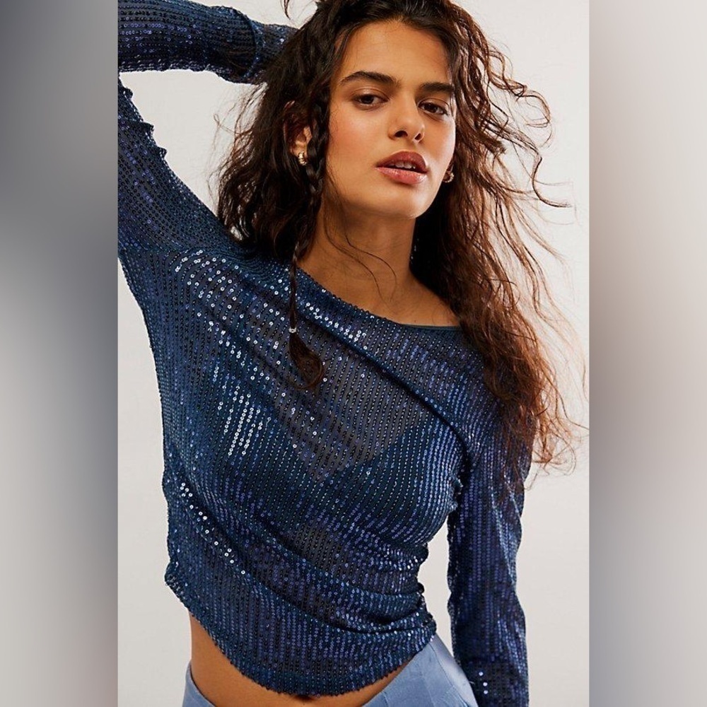 NWT Free People Unapologetic Sequin Long Sleeve Top